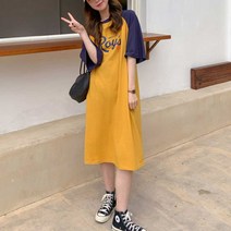 여성 반팔면 입기 캐주얼 배색소매 여름 임산부 웨어 20대 홈 원피스 데일리 쇼핑몰 집에서입는옷 편한 휴가철코디 꾸안꾸루즈핏 룩 이지 여행패션 여자잠옷실내복 외출복 마트갈때 키큰여자코디 데이트패션