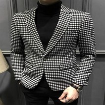남자 하운드투스 체크 무늬 깔끔한 서양식 캐주얼 정장 자켓