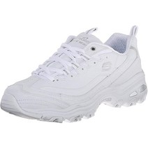 Skechers 여성용 딜라이트 메모리 폼 스니커즈 운동화 화이트 실버 7 M US, White, White