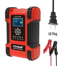 파워뱅크 캠핑 차박 Foxsur 12v24v 12a 자동차 배터리 충전기 lifepo4 리튬 agm 젤 납산 배터리 7 단계 자동 수리 lcd 전원 adapte, us-플러그(빨간색)