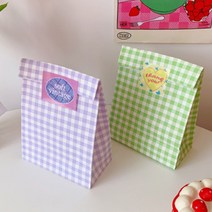 귀여운 체크 종이 쇼핑백 퇴사선물 연말 기념일 답례품 봉투, 노랑