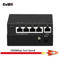 와이파이 네트워크 네트워킹 KuWFi 5 포트 데스크탑 기가비트 스위치 미니 10/1000Mbps 고속 이더넷 어댑터 RJ45 스위처 LAN 스위칭 허브, [01] Black-with package