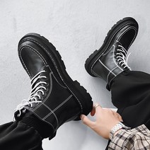 오토바이 부츠 바이크신발가을 겨울 두꺼운 기본 천 Mid-Top 부츠 남성 영국 트렌드 High-Top 캐주얼 신발, 01 39, 11 6907-White line