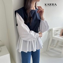 카라 KARRA (77까지)타이리본배색프릴블라우스_KB3SBL048Q