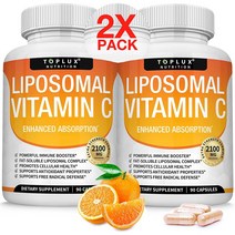 Toplux 프리미엄 대용량 리포좀 비타민C 2100mg 보충제 90캡슐 2팩, 2개