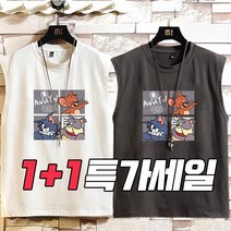 1+1 M~6XL 남자 민소매 티셔츠 빅사이즈 캐릭터 루즈핏 나시티 여름