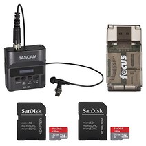 Tascam DR-10L 디지털 녹음기 및 라발리에 마이크 두 개의 32GB microSD 카드 및 포커스 카드 리더기 포함