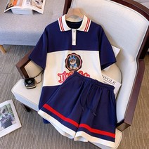 여름 통통 mm 날씬해 보이는 패치워크 프린트 티셔츠 반바지 세트