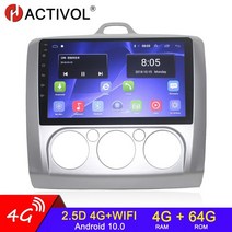 블루투스리시버 카오디오mp3플레이어 카플레이 4 + 64 안드로이드 10 2 딘 자동차 라디오 포드 포커스 2 3 2 3 2004 2005-2011 안드로이드 4 멀티미디어 2, mt 4g 4g 64g