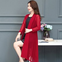 심플 중년 여성 여름 린렌 쉬폰 롱 가디건 v24