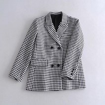 모던 빈티지 하운드투스 체크 더블 정장 코트 여담는다