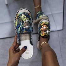 보석 큐빅 화려한 비즈 슬리퍼 새로운 여름 스타일 편안한 둥근 머리 투명 스팽글 여성