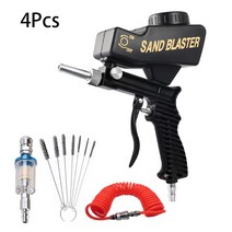 숏기 샌드블라스트 샌딩기 조정 가능한 공압 샌드 블라스팅 건 세트 90psi 휴대용 블래스터 중력 머신 핸드 헬드 키트, [05] 4Pcs Set Black