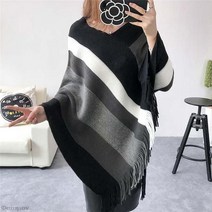 폴러머플러 목셔츠 공갈 스카프 가짜 여성 겨울 니트 후드 판초 케이프 스트립 컬러 크로셰 프린지 술 목도