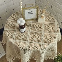 원형 레이스식탁보 덮개 예쁜 고급 4인 자수테이블보, 상세 페이지 참고, 정사각형 격자 180x180