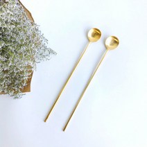 [골드 롱스푼]무광 실버 금색 커피 티 머들러/금장 스테인레스 긴스푼 엔틱 예쁜 홈카페, 골드, 1개