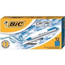 BIC Clic Stic 리트랙터블 펜 미디엄 포인트 볼 필기구빅 360863, 12 Count (Pack of 1)_Blue