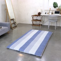 양면누빔 바닥에 까는 3단 접이식 스트라이프 요매트(매트커버+매트솜 포함) S/SS/Q 자체제작, 스트라이프 블루