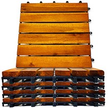 Interlocking Deck Tiles 8 Pack - Snap Together Wood Flooring | 12 x 12 Acacia Hardwood Outdoor Floor, 1, 기타