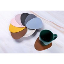 감성바구니 각인가능 조약돌 가죽 식탁매트 티매트 티코스터 컵받침, 옐로우