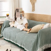 북유럽 겨울 소파 커버 ins 소파 타월 소파 커버 풀커버 범용 소파 매트 망홍 방진 커버 담요, 모노와플그린양면사용가능
