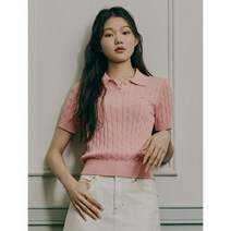 [빈폴레이디스] [Essential] 코튼 케이블 T칼라 반소매 니트 라이트 핑크 BF3351UE2Y