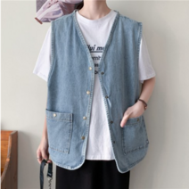 여성청조끼 데님 작은 조끼 캐주얼 베스트 똑딱이 단추 여자 여름 빅사이즈 겉옷 아우터 얇은 에어컨 바람 냉방병 자켓 66 77 88 99