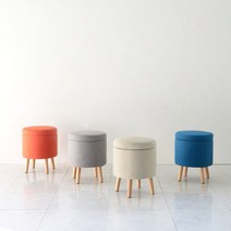 마이패브릭 원형 수납스툴 패브릭스툴 분리형커버 원목스툴, 블루