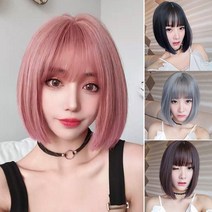 자연스러운 머리칼 보브컷 단발 가발 단발머리 앞머리 풀뱅 똑단발 커트, 상품선택, 그레이