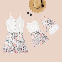 모녀 가족사진의상 엄마와 딸 부모 자식 드레스 어머니와 딸 플로랄 스커트 반바지 정장