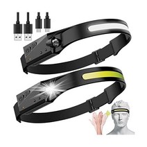 LED 헤드램프 성인용 충전식 손전등 2팩 230° 와이드 빔 헤드라이트 모션 센서 헤드 램프 조절 가능한 헤드밴드 야외 방수 라이트 달리기 캠핑 하이킹용(헤드램프-2), headlamp-2