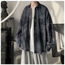 KORELAN 나염 남방 남 루즈핏 긴팔 상의 한국 패션 건달 셔츠 홍콩풍 일본계 코트