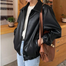 남친시 가죽자켓 인조 레더 카라 시보리 기본 페이크