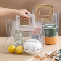 [해외직구] 다용도 짱짱한 PVC 투명 방수 비닐 가방 쇼핑 백 장바구니, 라지, 브라운핸들