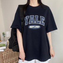 미니몰스탠다드 여성용 예일 반팔티 레터링 프린팅 오버핏 빅사이즈 반팔 면티셔츠