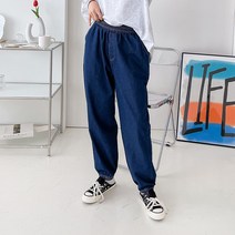 퍼니걸스 5481 데일리 데님 청 워싱 밴딩 조거 팬츠 여성의류