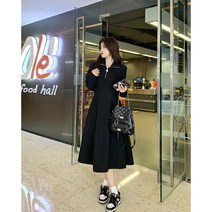 빅사이즈 반집업 빅카라 핀턱 맨투맨 긴팔 원피스 캐주얼 신기루 플레어 풍자 I707