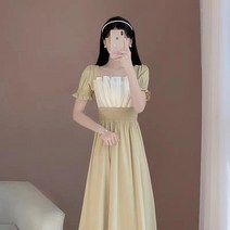 ANYOU 스커트 프렌치 디자인 롱 기질 허리 날씬 원피스