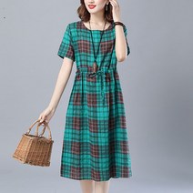 중년 엄마옷 면 마 원피스 여자 여름 루즈핏 미디 얇은 린넨 빅사이즈 스커트 Whr1035