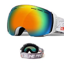 스키고글 스노우보드고글 방풍고글 보드고글 더블렌즈, 엑스라인 2108 화이트/레인보우