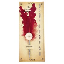 빈티지 퀼 깃털 펜 홀더 세트 어린이 글쓰기 깃털 딥 펜 키트, 부르고뉴