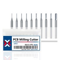 XCAN 10pcs 0.6-3.175mm 카바이드 PCB 밀링 커터 세트 3.175mm 생크 기계 조각 비트 엔드밀, 0.8-3.175 mm Set