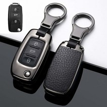 SANRILY 1피스 플립 키 포브 커버 케이스 폭스바겐 제타 파사트 골프 비틀 GTI 티구안 EOS 키리스 원격 금속 가죽 프로텍터 쉘 키링 포함 레드, Black_Black Metal Case