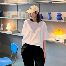 로로텐 무지 라운드 기본 반팔 면 티셔츠 빅사이즈 반팔티