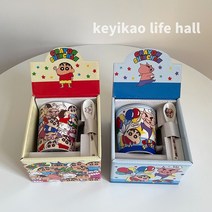 Crayon Shinchan 컵 세라믹 머그잔 선물 상자 스푼 생일 만화 학생 홈 커피, [02] Xiaoxin Piggy 선물 상자  꽃 스푼