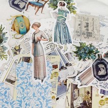 빈티지 인물 소품 꽃 다꾸 배경지 스티커 세트 6종, 1.레드 (ME-1895)