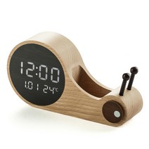 우드 인테리어 디지털 전자 알람 LED 탁상시계 달팽 무소음 책상 테이블 디자인, LED 탁상시계 달팽이