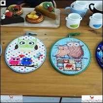 손쉬운보관 코르크바닥 화려한색감 블루톤받침 캐릭터받침대 부엉이받침대, 커플
