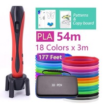 3d프린터펜 3d프린터필라멘트 timook 3d 프린터 펜 어린이를위한 3d 펜 무료, PLA 54m 레드