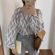 나뭇잎 프린트 유니크한 셔츠 루즈핏 가을 블라우스